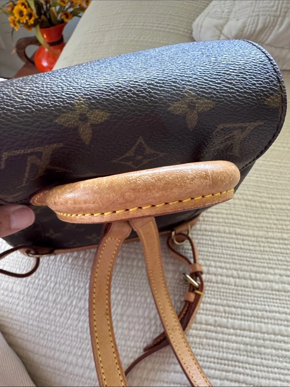 Louis Vuitton Monogram Drawstring Mini Backpack in Brown and Tan Leather Trim
